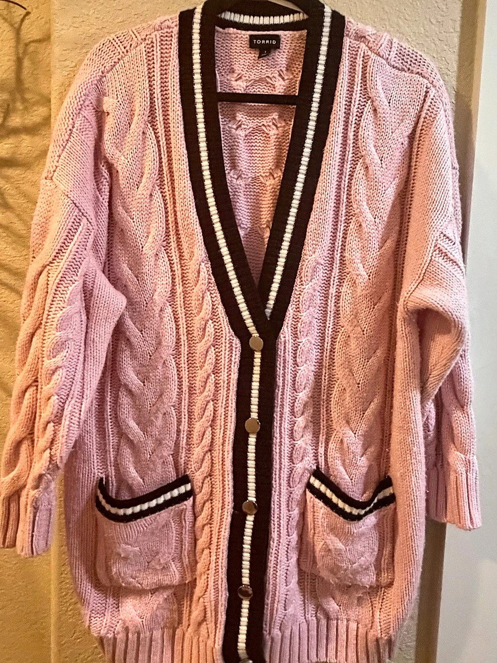 Torrid Cable Knit Cardigan Pink & Black Size 1